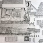 Inkt tekening Japanse stad